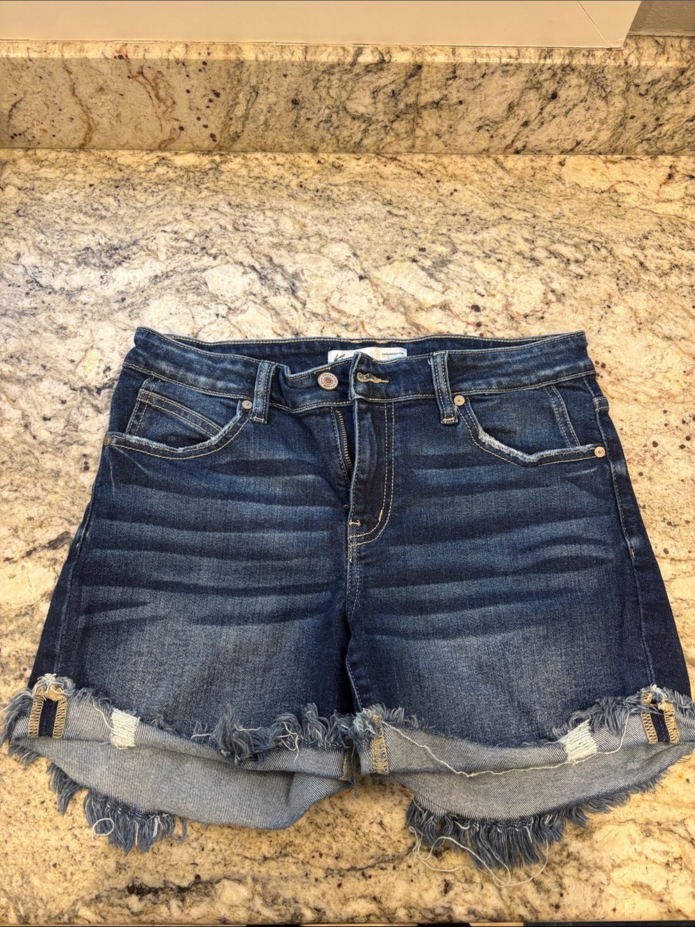 KanCan Women’s Dark Blue Distressed Denim Shorts